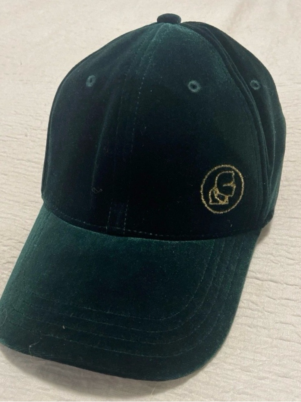 Karl Lagerfeld Dark Green Velvet Cap with Gold Logo